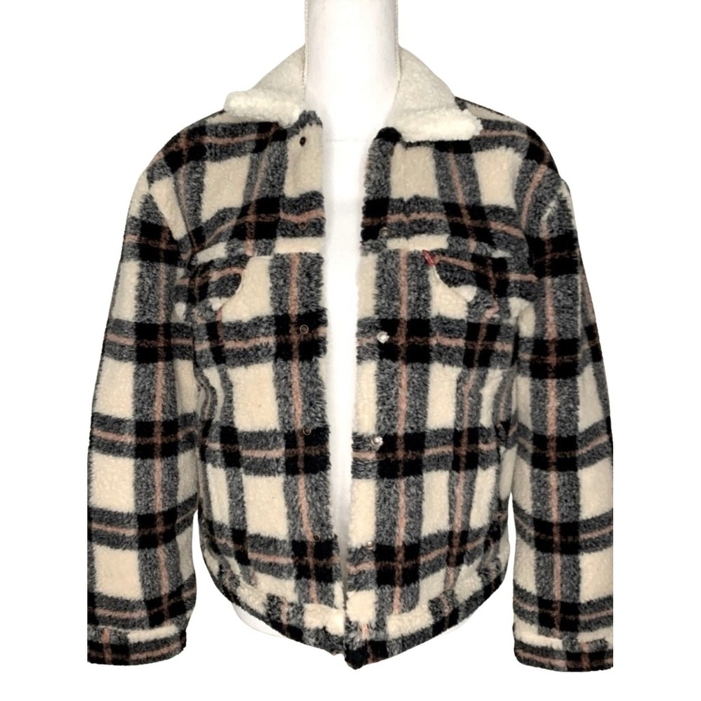 Levi Strauss Plaid Sherpa Jacket Coat Western Plush Women Small NWT